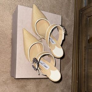 Jimmy Choo Dyana 85 Natural/Milk Heels with Crystal Buckle